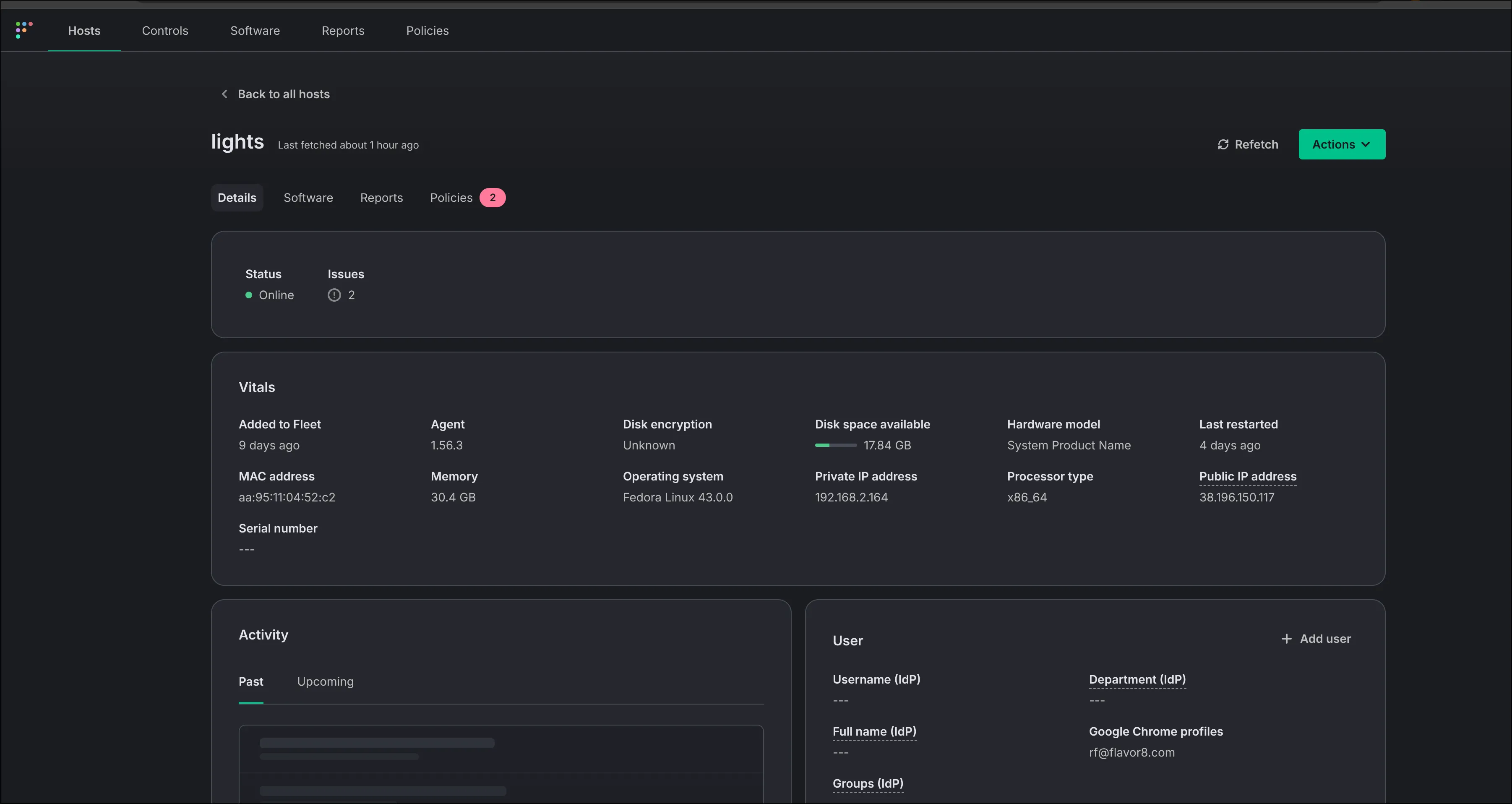 Host detail — vitals