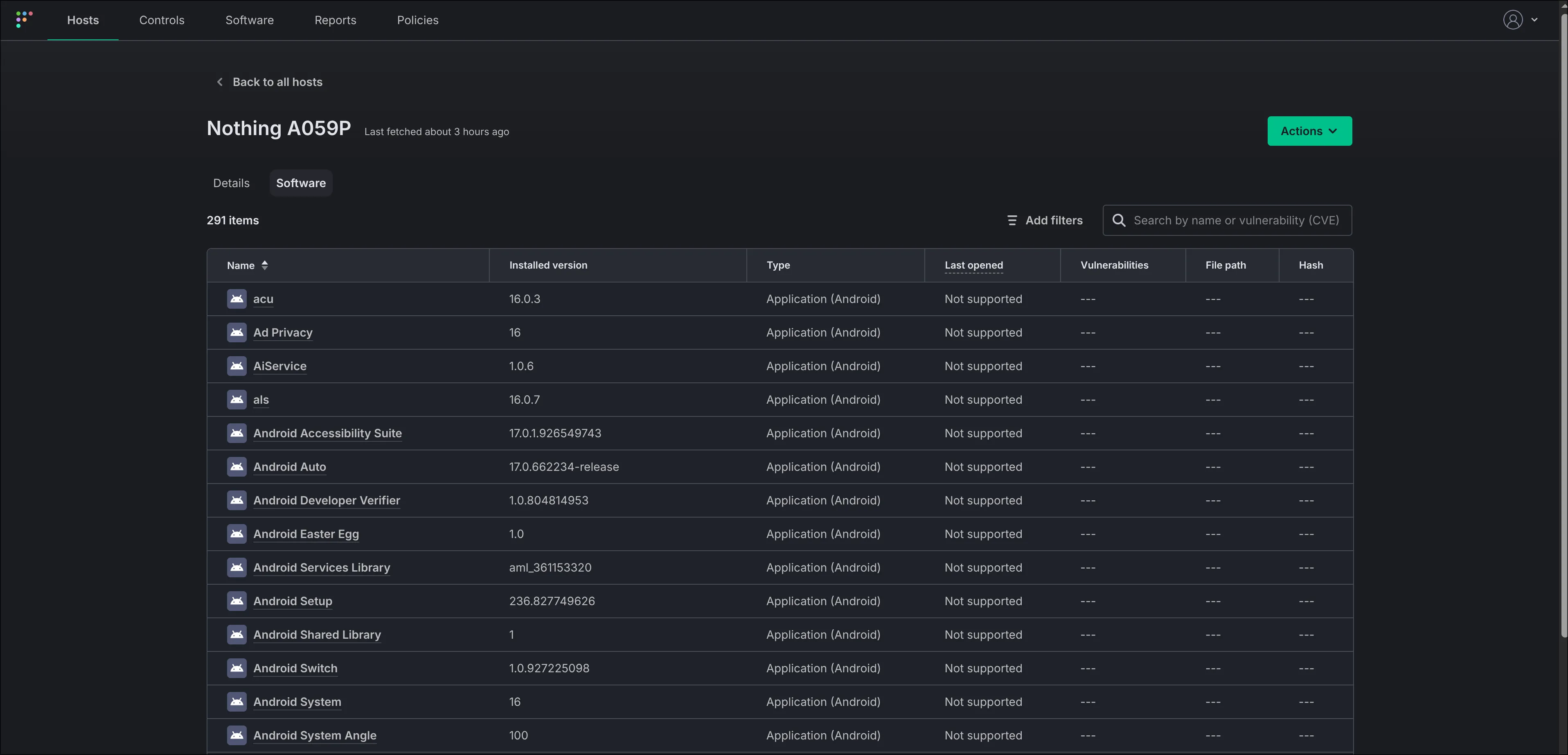 Android host — software inventory